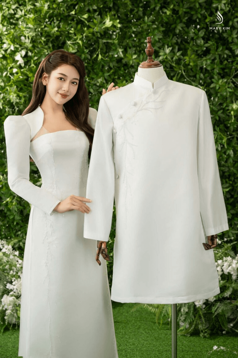 Áo dài cưới cách tân cho cô dâu có bầu 