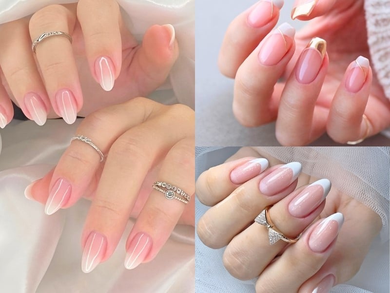 Mẫu nail cô dâu chụp ảnh cưới French tinh tế