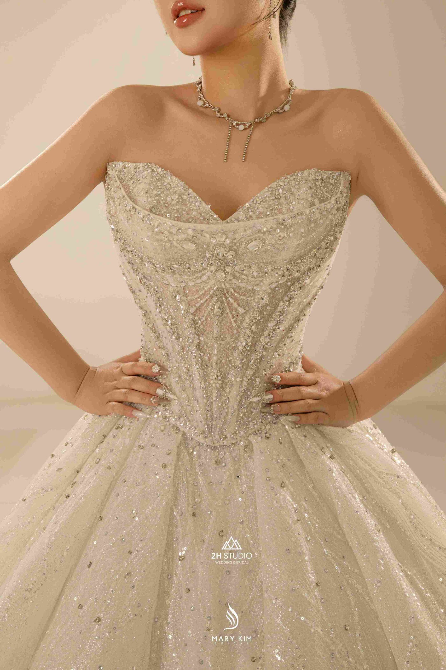 Váy công chúa đính đá lãng mạn thơ mộng