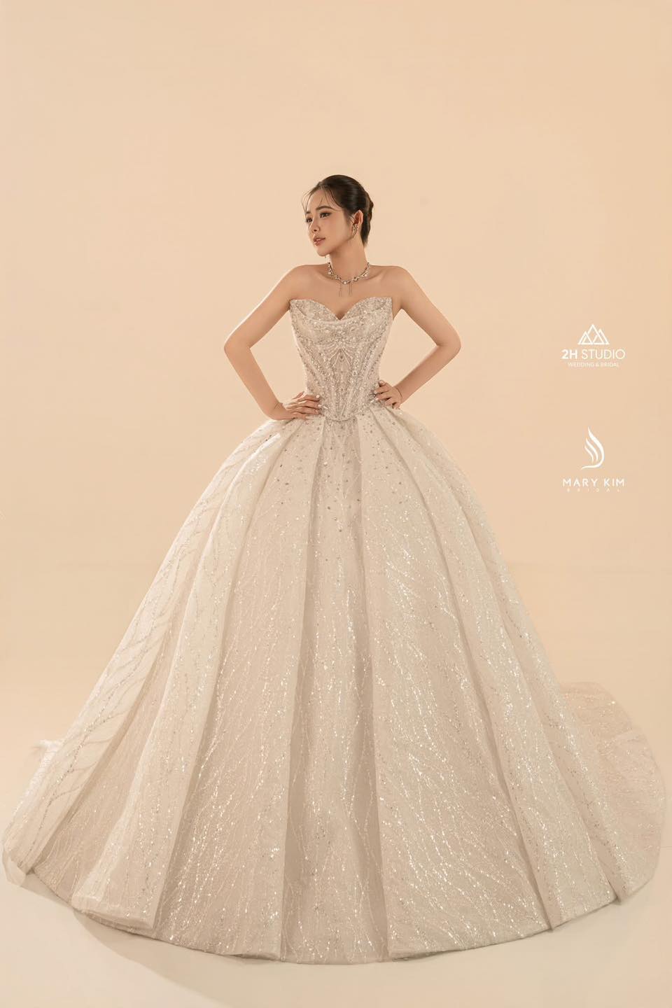 Váy cưới cúp ngực xếp tầng 1